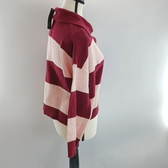 Wild Fable Sweater Maroon Stripe Collared Knit Slouchy Pullover Womens - Picture 4 of 7